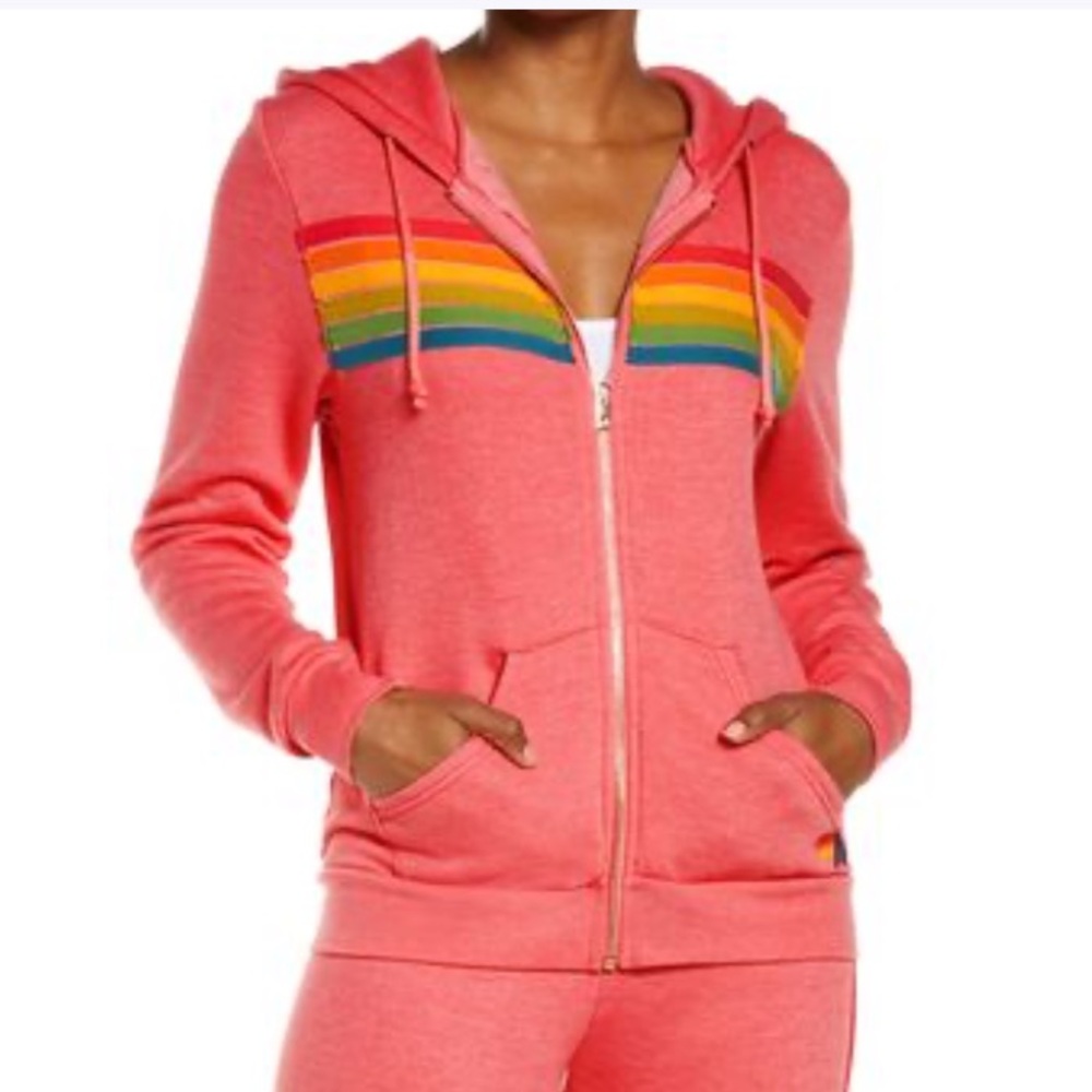 Pink 5 Stripe Aviator Nation Zipup Sweatshirt